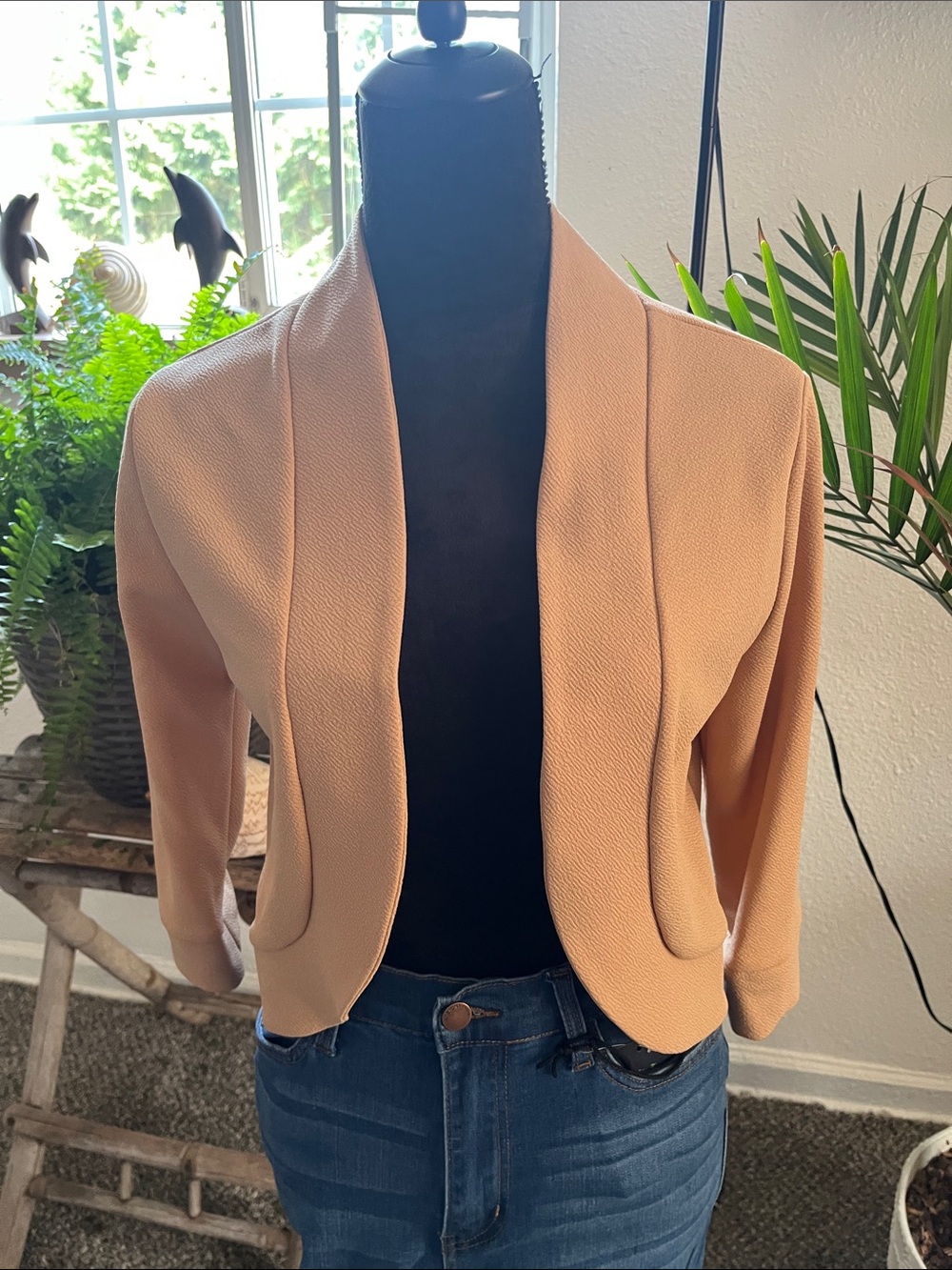 Womens Open-Front Peach Cropped Blazer Jacket